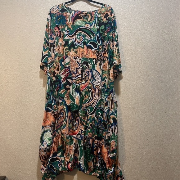 PLUS SIZE LA BASS  GREEN/MULTI PATTERNED JERSEY LONG A-LINE DRESS size 22/24 - Picture 5 of 8